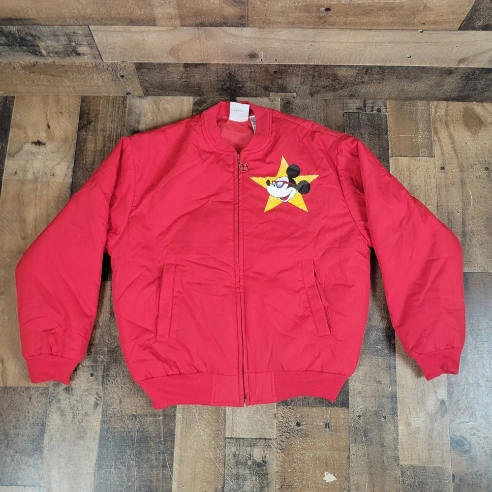 Disney Mickey Mouse Red Bomber Sequin‎ Jacket Girl Youth Large Retro Vintage